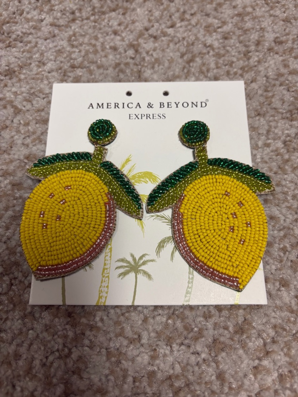 NWT America & Beyond Lemon Beaded Yellow & Green Statement Earrings